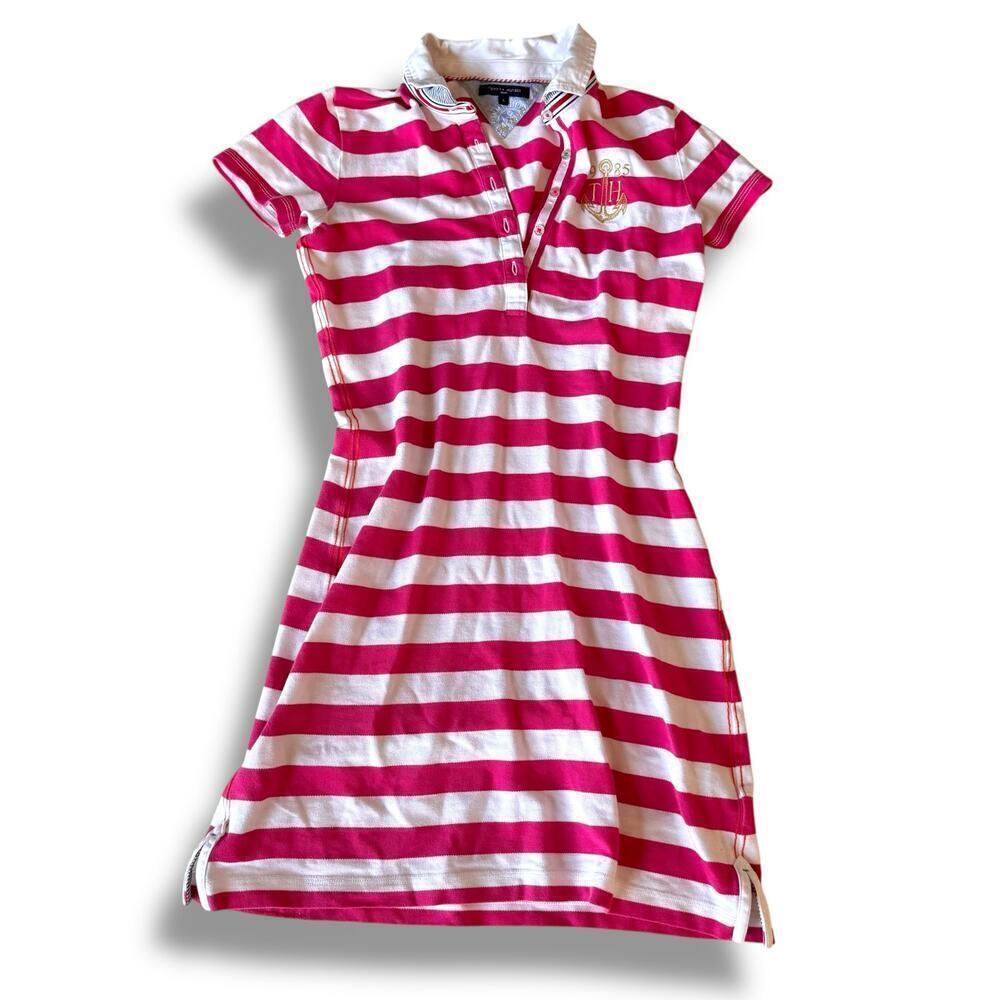 Tommy Hilfigure Y2k Polo shirt dress striped preppy sz Small womens pink white S